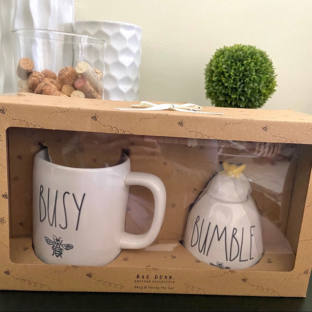 Rae Dunn BUSY BEE Mug & BUMBLE BEE Honey Pot Set